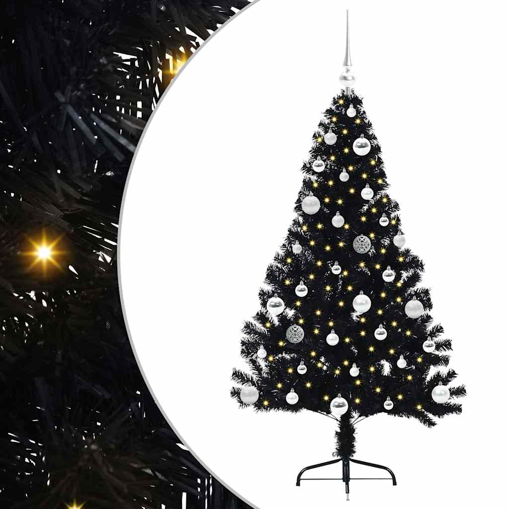 Kunstmatig Voorverlicht Kerstboom met 150 LED Zwart 150 cm PVC is nu te koop bij PeponiXL, paradijselijk wonen!