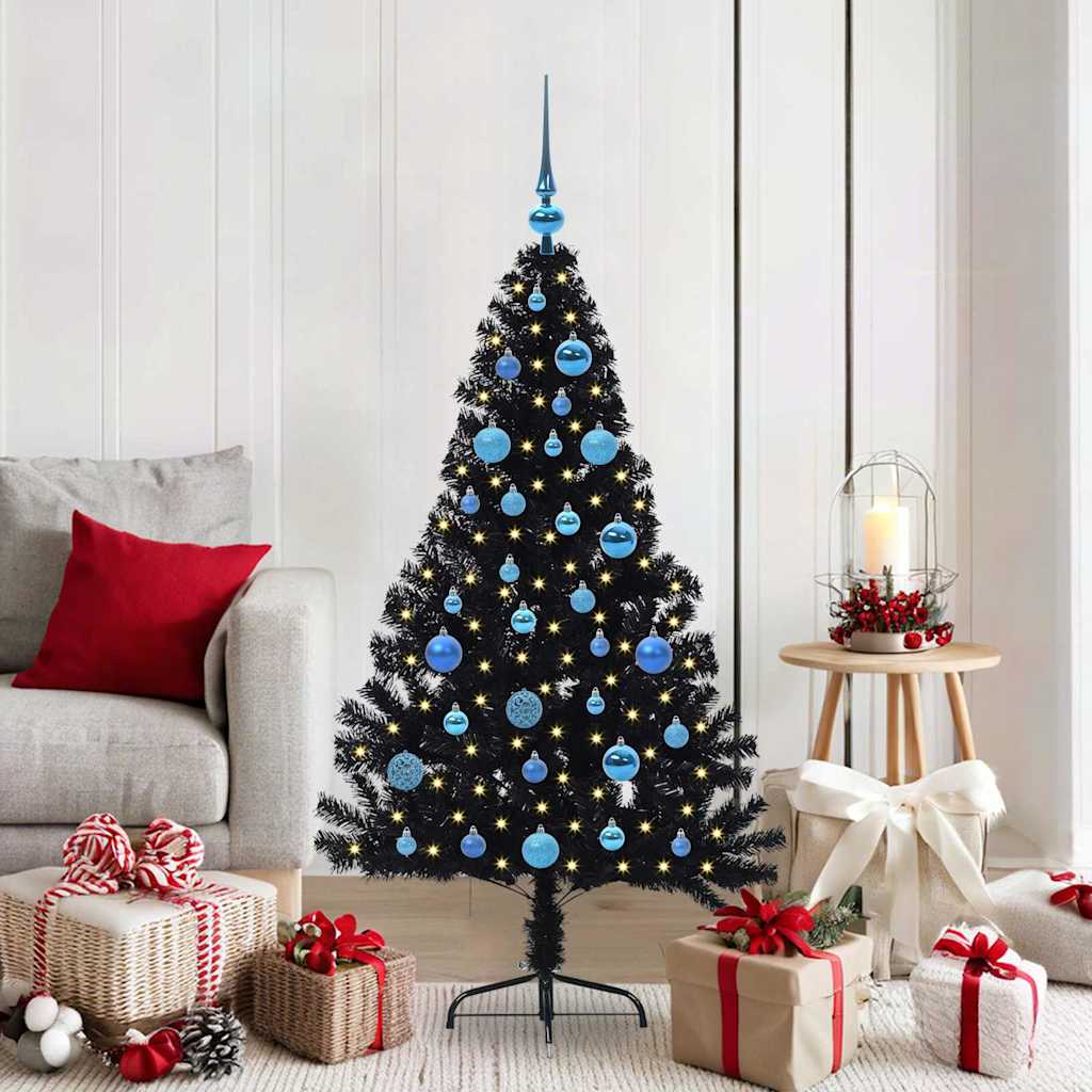 Kunstmatig Voorverlicht Kerstboom met 150 LED Zwart 150 cm PVC is nu te koop bij PeponiXL, paradijselijk wonen!