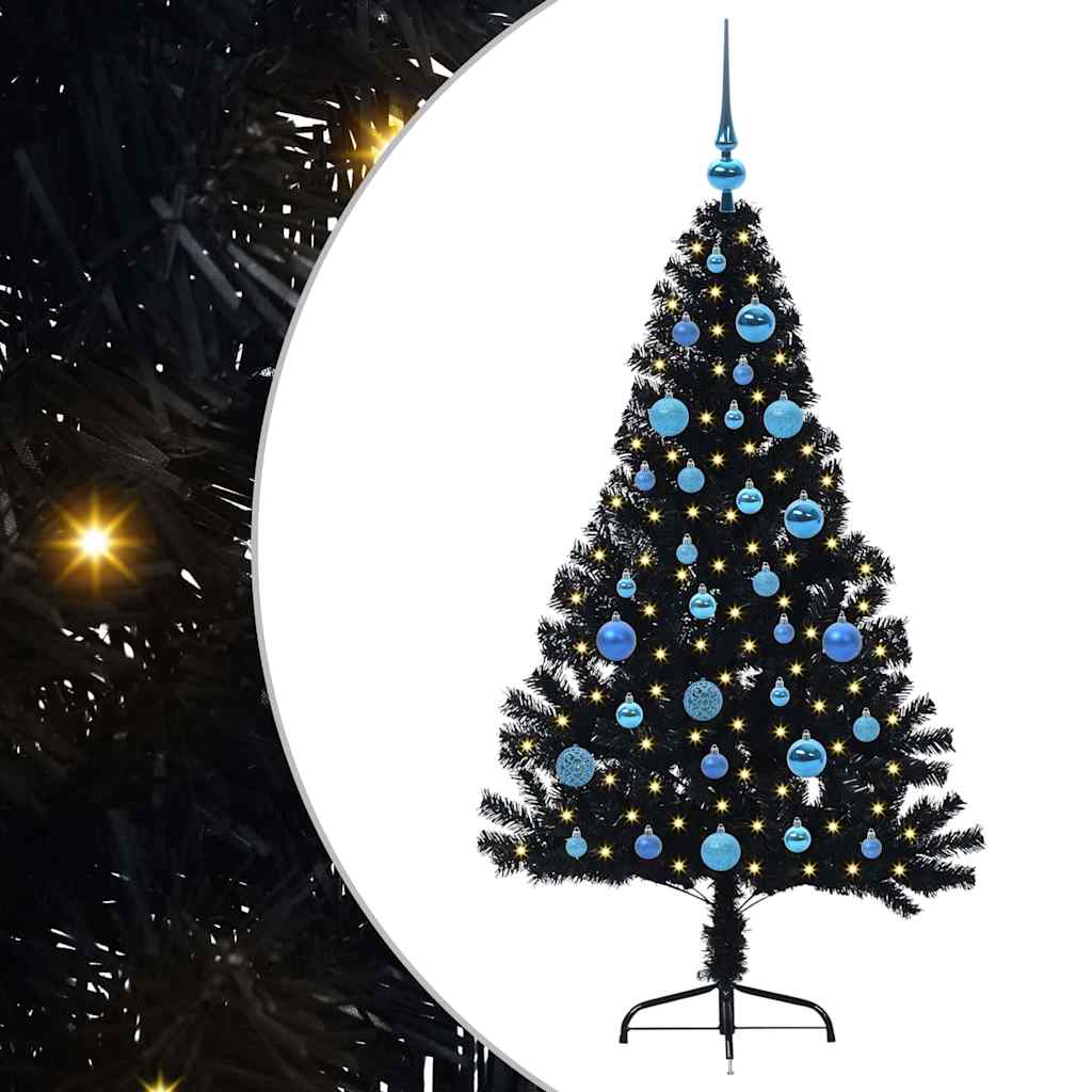 Kunstmatig Voorverlicht Kerstboom met 150 LED Zwart 150 cm PVC is nu te koop bij PeponiXL, paradijselijk wonen!