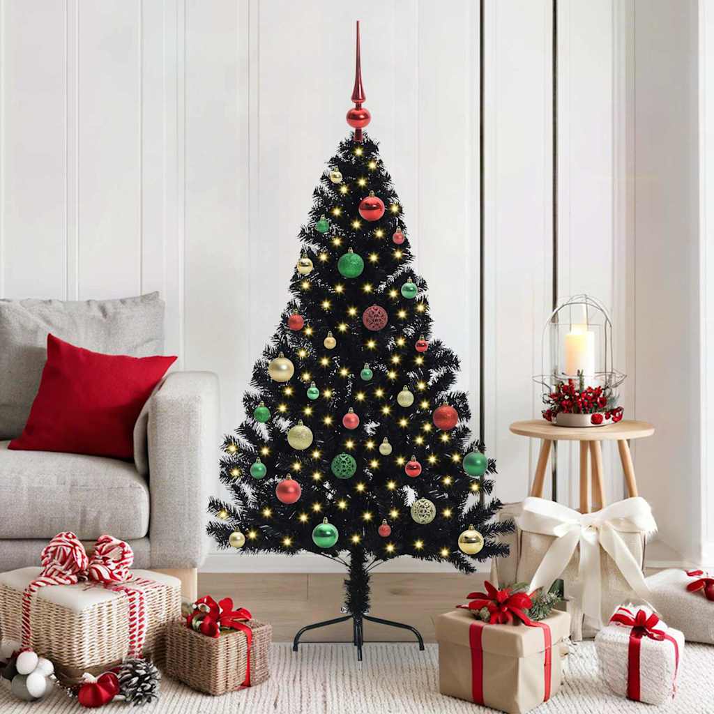 Kunstmatig Voorverlicht Kerstboom met 150 LED Zwart 150 cm PVC is nu te koop bij PeponiXL, paradijselijk wonen!