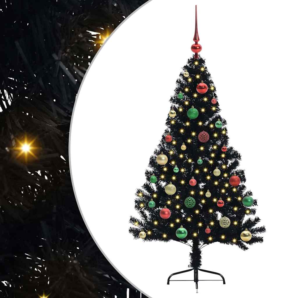 Kunstmatig Voorverlicht Kerstboom met 150 LED Zwart 150 cm PVC is nu te koop bij PeponiXL, paradijselijk wonen!