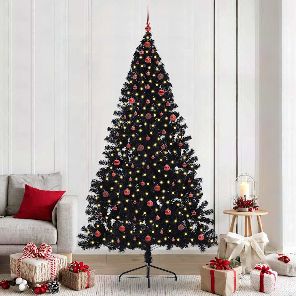Kunstmatig Voorverlicht Kerstboom met 300 LED Zwart 240 cm PVC is nu te koop bij PeponiXL, paradijselijk wonen!