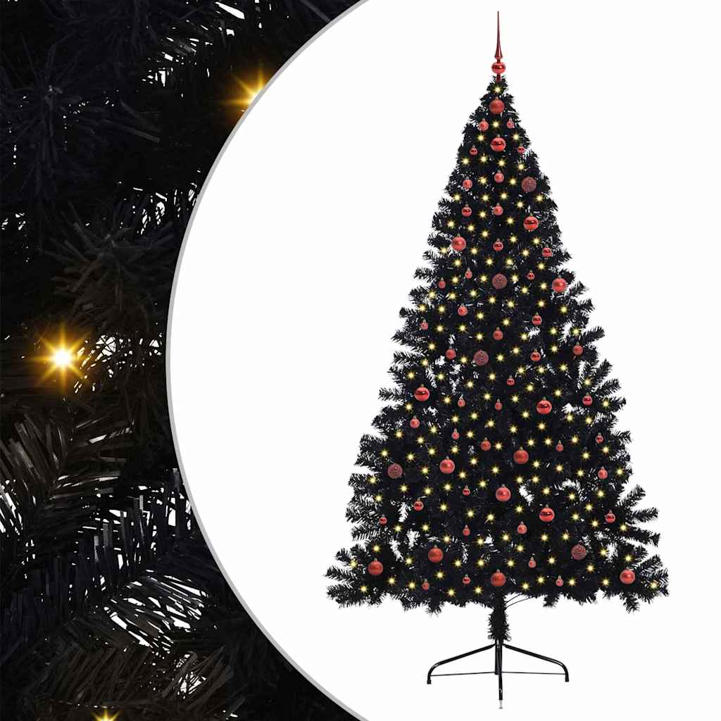 Kunstmatig Voorverlicht Kerstboom met 300 LED Zwart 240 cm PVC is nu te koop bij PeponiXL, paradijselijk wonen!