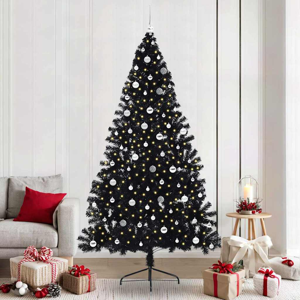 Kunstmatig Voorverlicht Kerstboom met 300 LED Zwart 240 cm PVC is nu te koop bij PeponiXL, paradijselijk wonen!