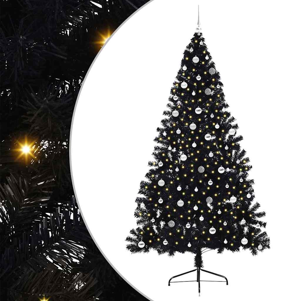 Kunstmatig Voorverlicht Kerstboom met 300 LED Zwart 240 cm PVC is nu te koop bij PeponiXL, paradijselijk wonen!