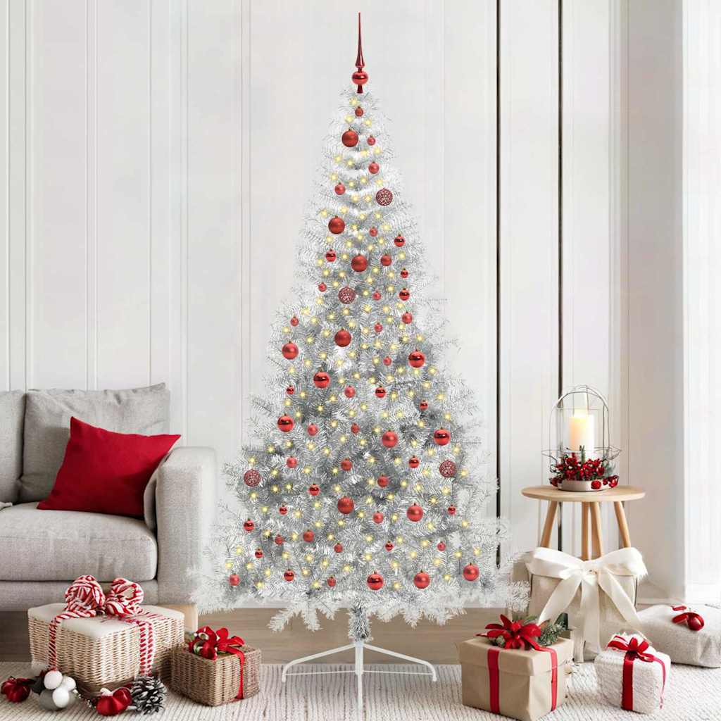 Kunstmatig Voorverlicht Kerstboom met 300 LED Zilver 210 cm PET is nu te koop bij PeponiXL, paradijselijk wonen!
