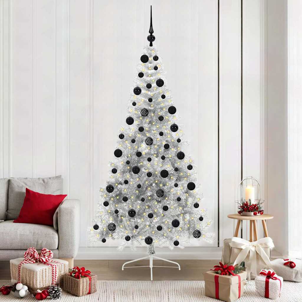 Kunstmatig Voorverlicht Kerstboom met 300 LED Zilver 210 cm PET is nu te koop bij PeponiXL, paradijselijk wonen!