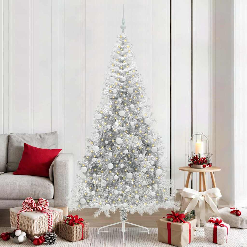 Kunstmatig Voorverlicht Kerstboom met 300 LED Zilver 210 cm PET is nu te koop bij PeponiXL, paradijselijk wonen!