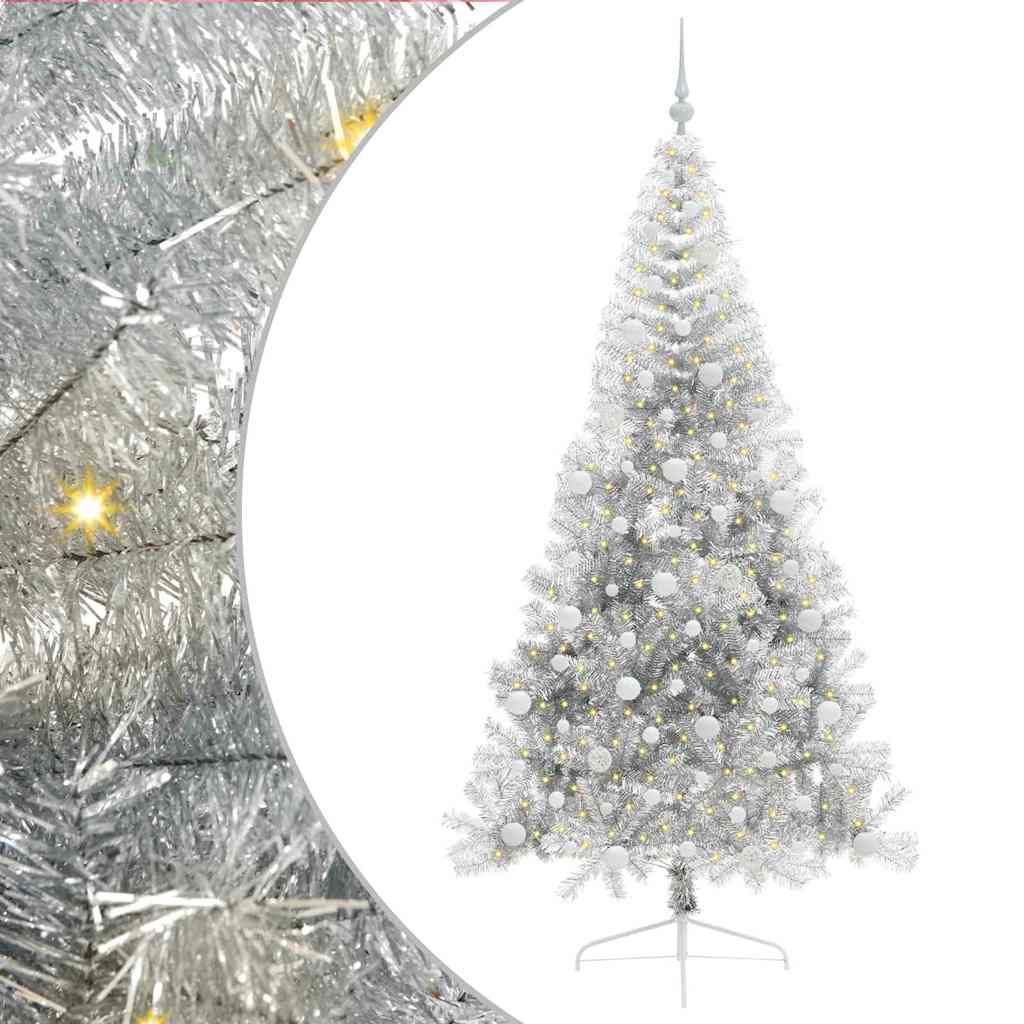 Kunstmatig Voorverlicht Kerstboom met 300 LED Zilver 210 cm PET is nu te koop bij PeponiXL, paradijselijk wonen!