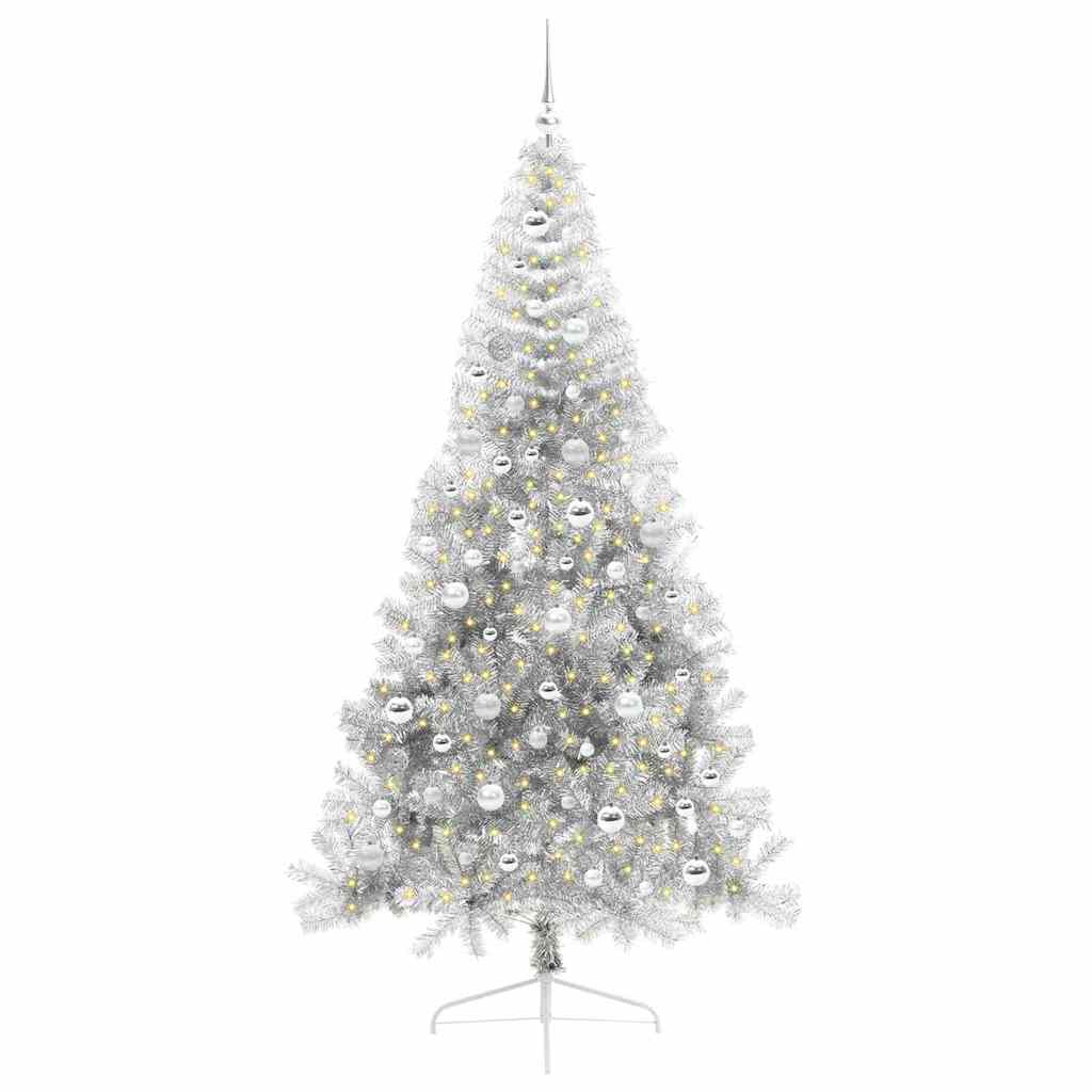 Kunstmatig Voorverlicht Kerstboom met 300 LED Zilver 210 cm PET is nu te koop bij PeponiXL, paradijselijk wonen!