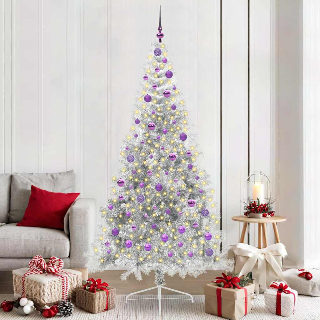 Kunstmatig Voorverlicht Kerstboom met 300 LED Zilver 210 cm PET is nu te koop bij PeponiXL, paradijselijk wonen!