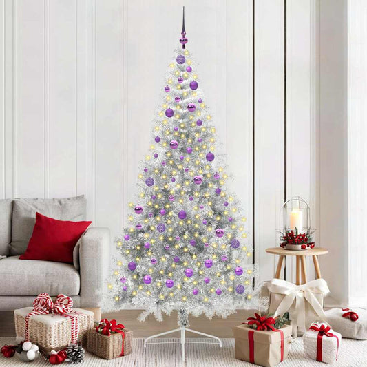 Kunstmatig Voorverlicht Kerstboom met 300 LED Zilver 210 cm PET is nu te koop bij PeponiXL, paradijselijk wonen!