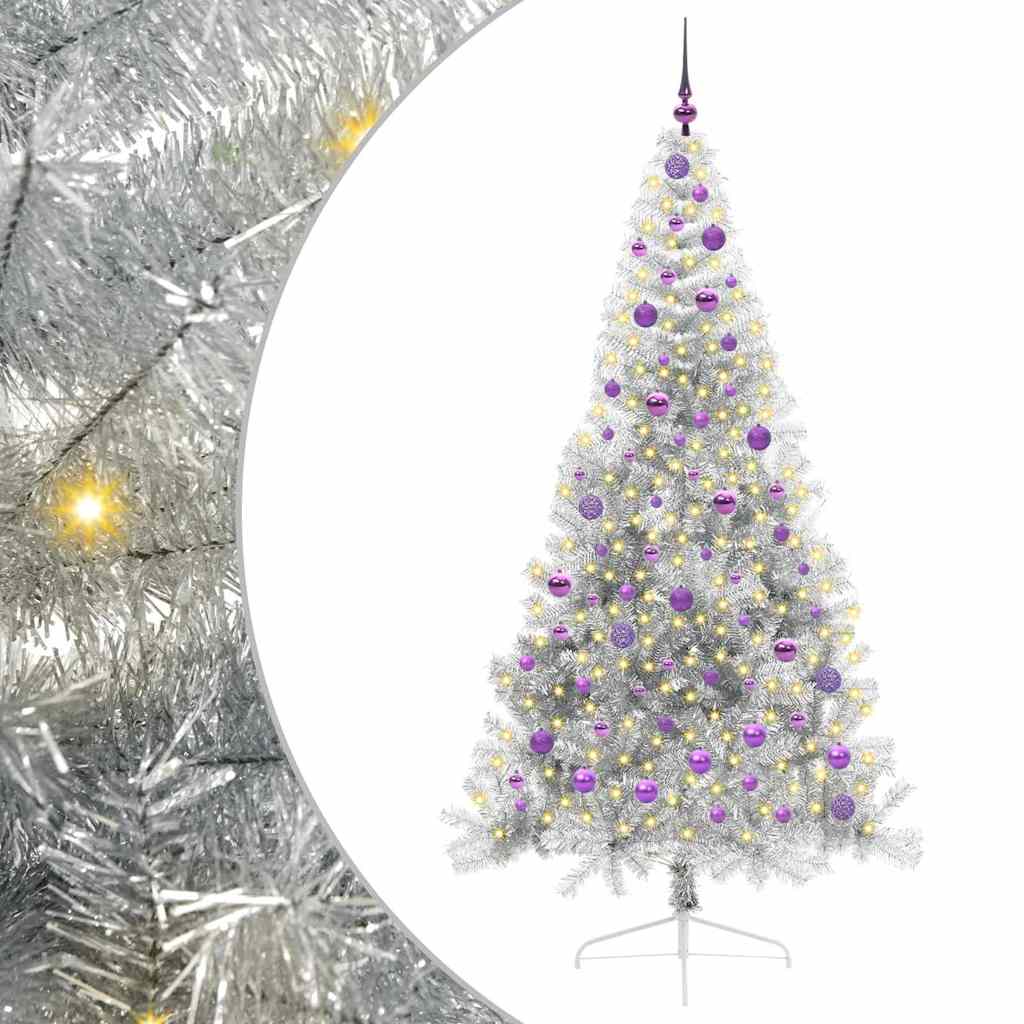 Kunstmatig Voorverlicht Kerstboom met 300 LED Zilver 210 cm PET is nu te koop bij PeponiXL, paradijselijk wonen!