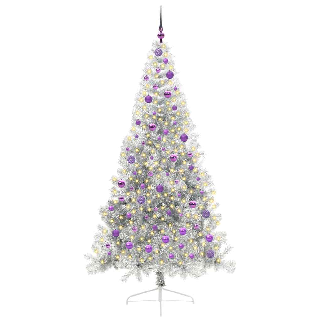 Kunstmatig Voorverlicht Kerstboom met 300 LED Zilver 210 cm PET is nu te koop bij PeponiXL, paradijselijk wonen!