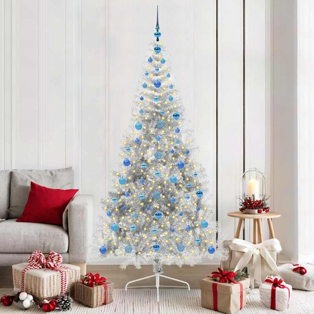 Kunstmatig Voorverlicht Kerstboom met 300 LED Zilver 210 cm PET is nu te koop bij PeponiXL, paradijselijk wonen!