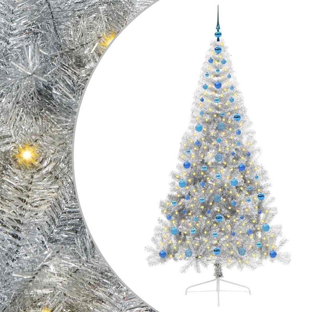 Kunstmatig Voorverlicht Kerstboom met 300 LED Zilver 210 cm PET is nu te koop bij PeponiXL, paradijselijk wonen!