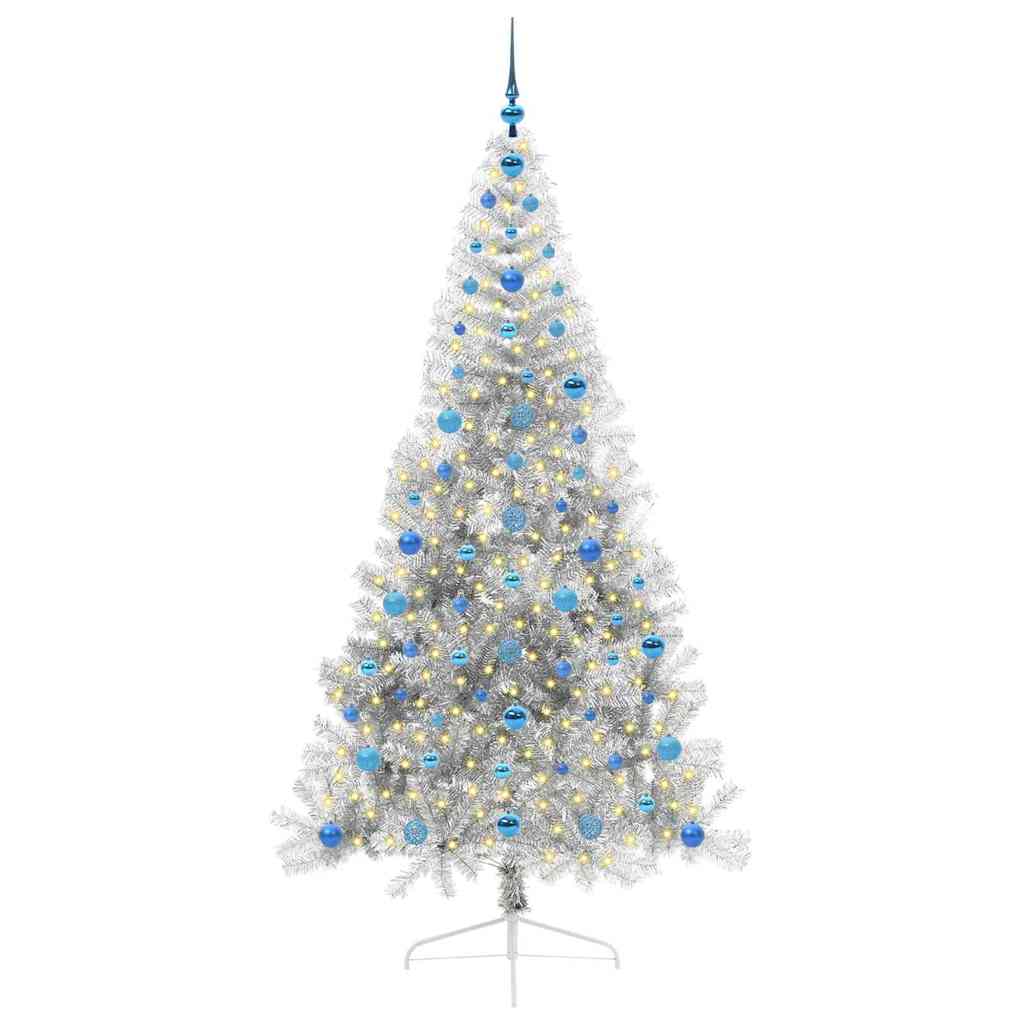 Kunstmatig Voorverlicht Kerstboom met 300 LED Zilver 210 cm PET is nu te koop bij PeponiXL, paradijselijk wonen!