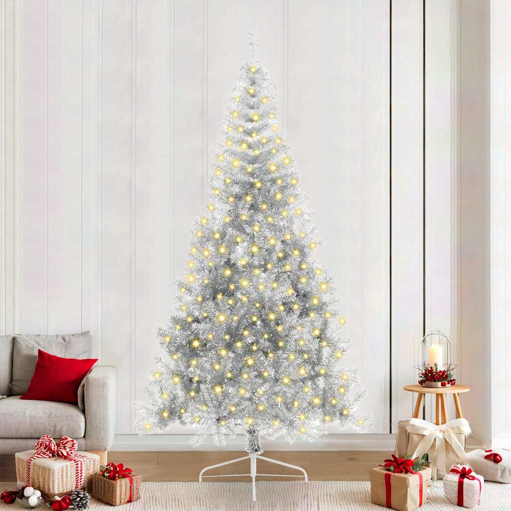 Kunstmatig Voorverlicht Kerstboom met 300 LED Zilver 240 cm PET is nu te koop bij PeponiXL, paradijselijk wonen!
