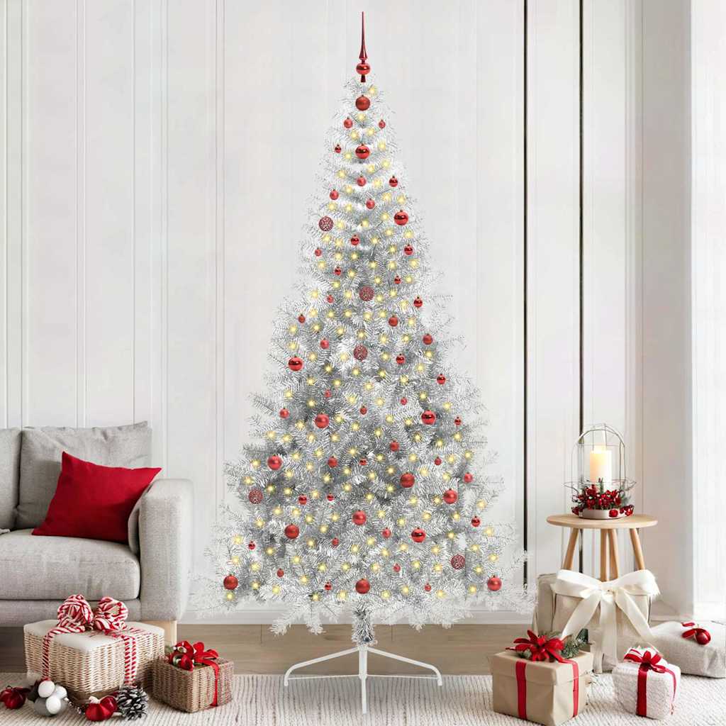Kunstmatig Voorverlicht Kerstboom met 300 LED Zilver 240 cm PET is nu te koop bij PeponiXL, paradijselijk wonen!