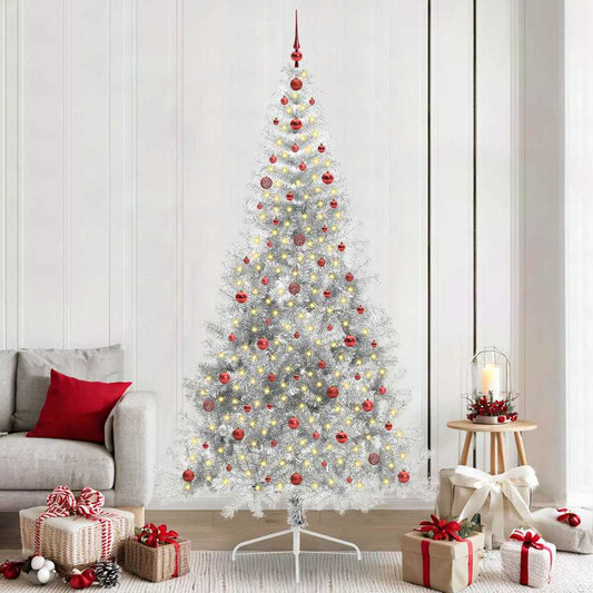 Kunstmatig Voorverlicht Kerstboom met 300 LED Zilver 240 cm PET is nu te koop bij PeponiXL, paradijselijk wonen!
