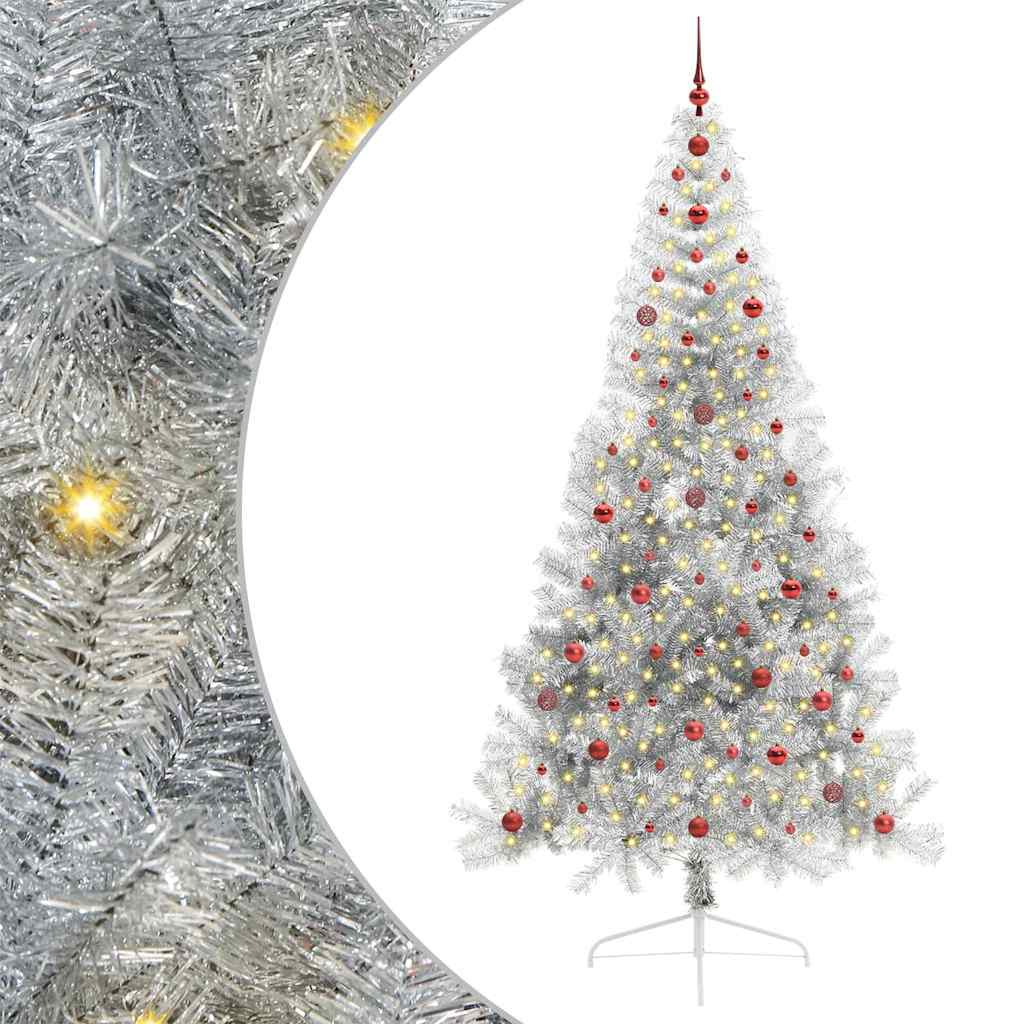Kunstmatig Voorverlicht Kerstboom met 300 LED Zilver 240 cm PET is nu te koop bij PeponiXL, paradijselijk wonen!