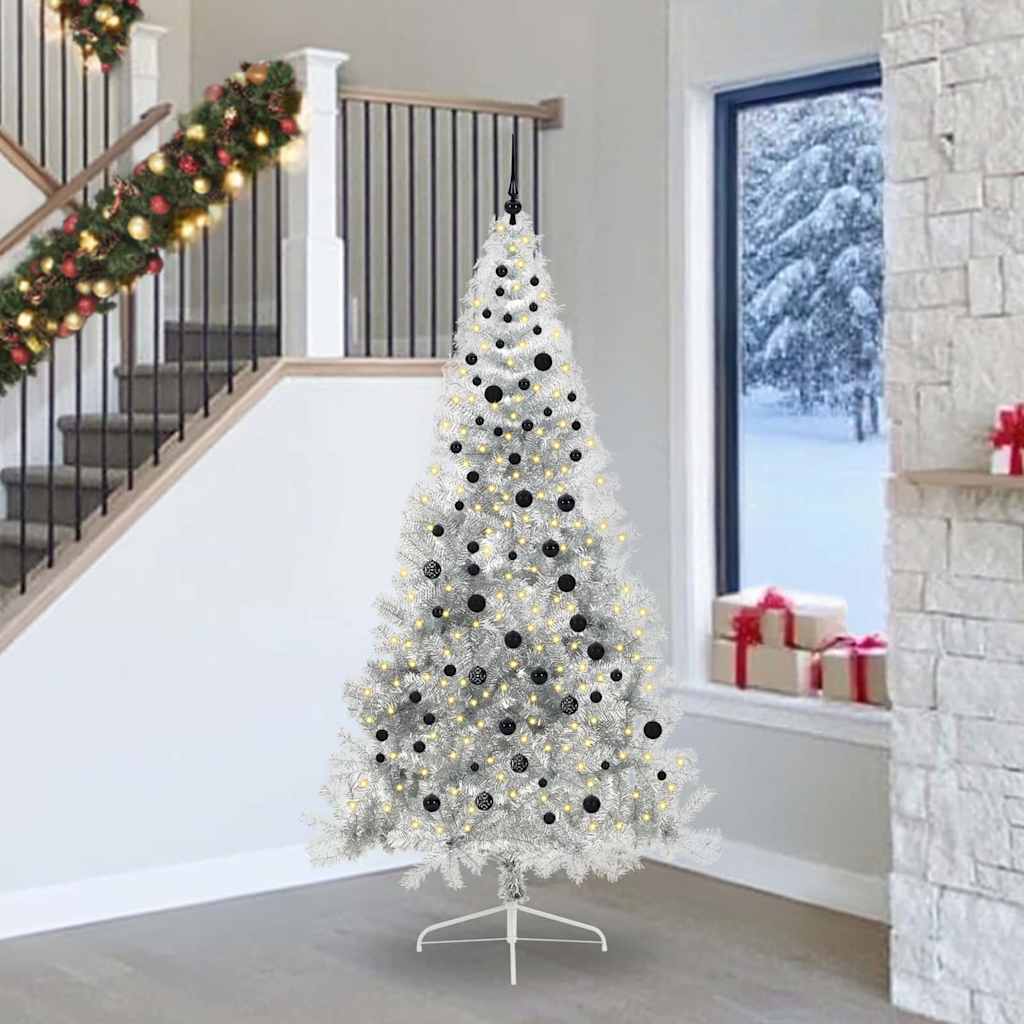 Kunstmatig Voorverlicht Kerstboom met 300 LED Zilver 240 cm PET is nu te koop bij PeponiXL, paradijselijk wonen!