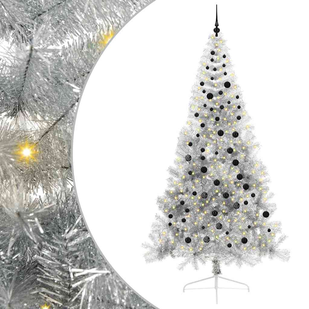 Kunstmatig Voorverlicht Kerstboom met 300 LED Zilver 240 cm PET is nu te koop bij PeponiXL, paradijselijk wonen!