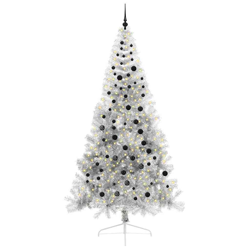 Kunstmatig Voorverlicht Kerstboom met 300 LED Zilver 240 cm PET is nu te koop bij PeponiXL, paradijselijk wonen!