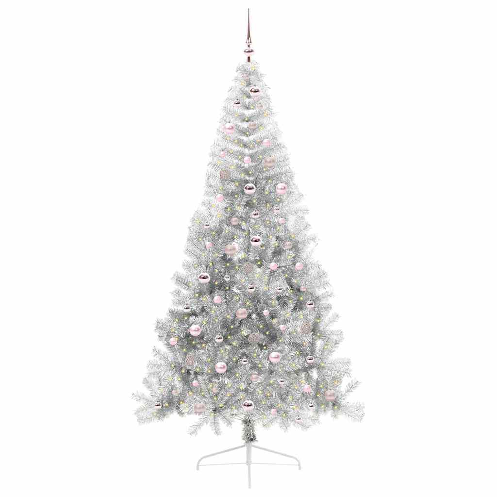 Kunstmatig Voorverlicht Kerstboom met 300 LED Zilver 240 cm PET is nu te koop bij PeponiXL, paradijselijk wonen!