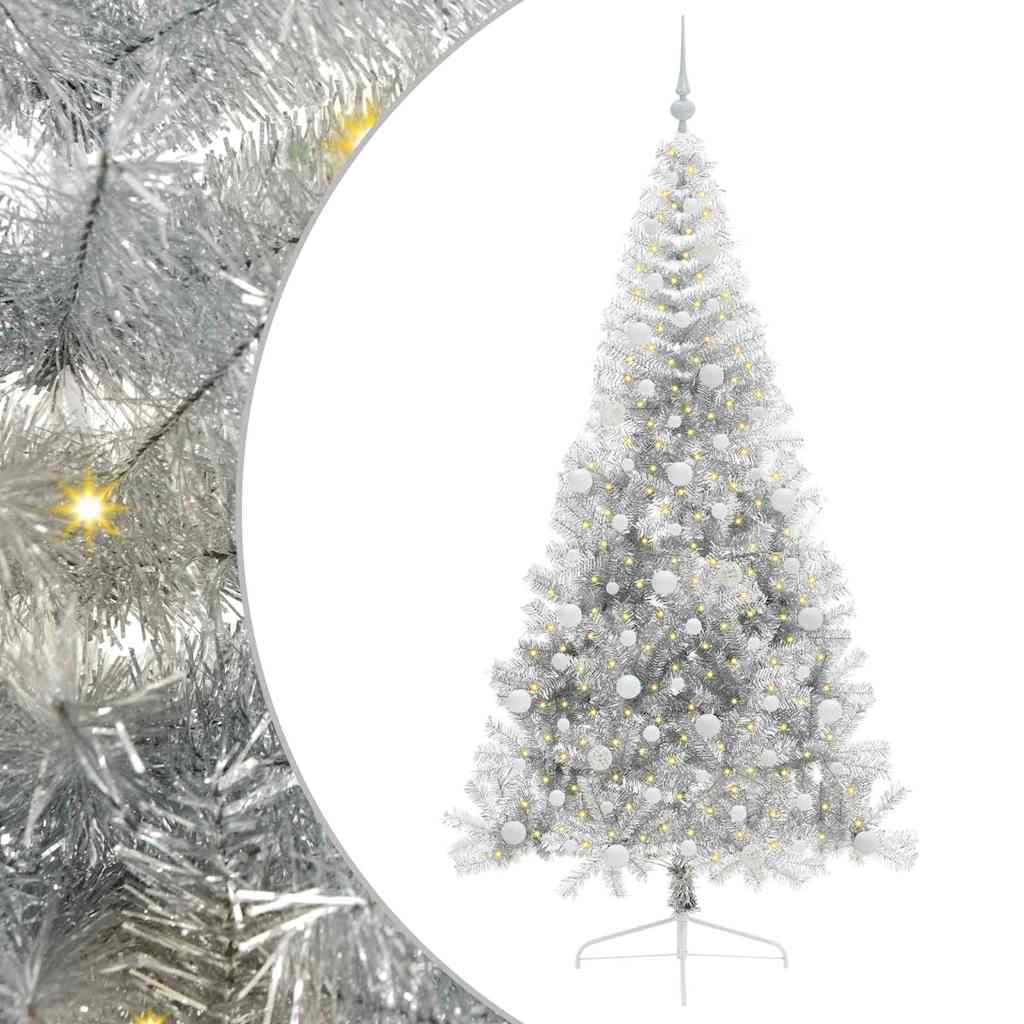 Kunstmatig Voorverlicht Kerstboom met 300 LED Zilver 240 cm PET is nu te koop bij PeponiXL, paradijselijk wonen!