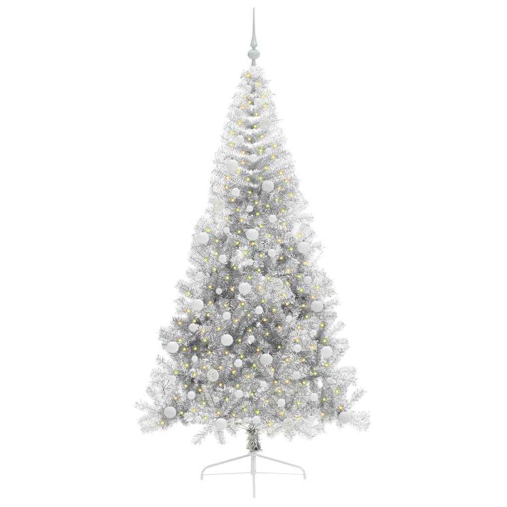 Kunstmatig Voorverlicht Kerstboom met 300 LED Zilver 240 cm PET is nu te koop bij PeponiXL, paradijselijk wonen!