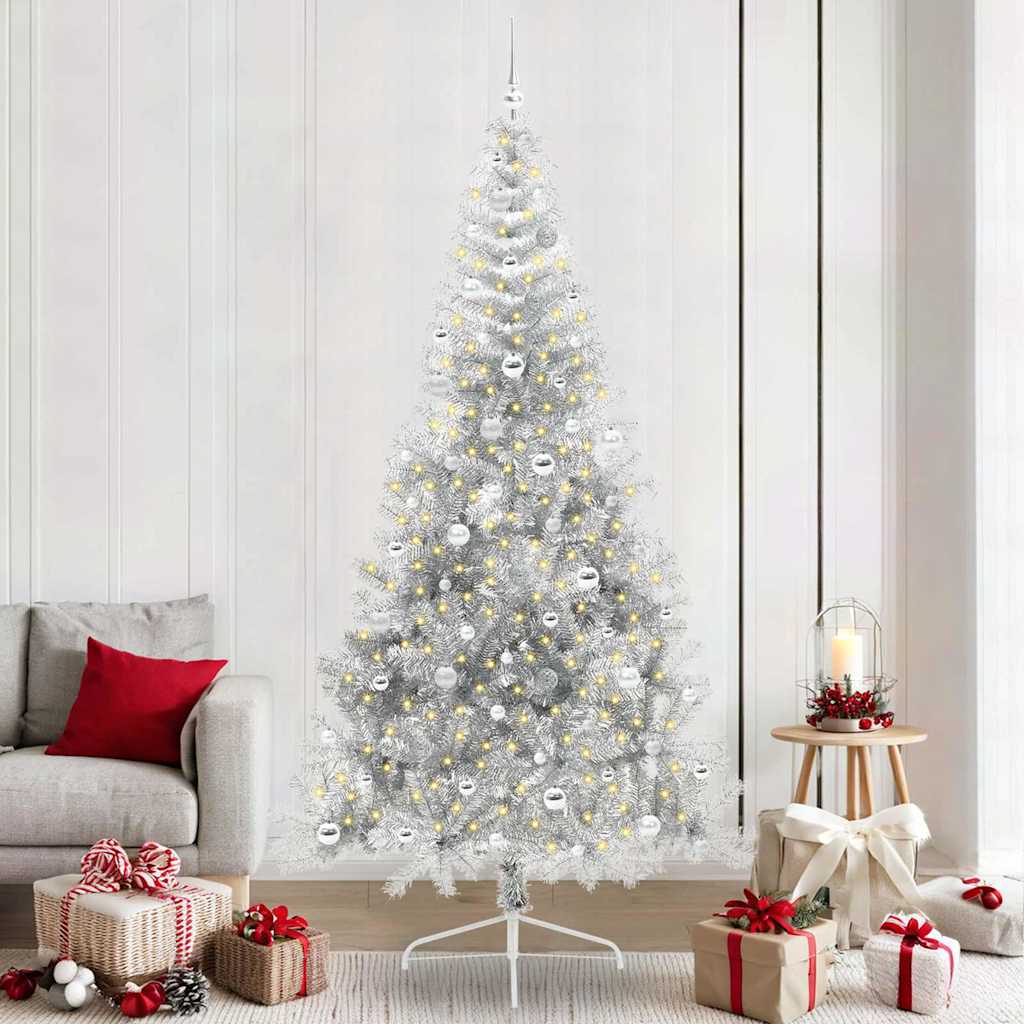 Kunstmatig Voorverlicht Kerstboom met 300 LED Zilver 240 cm PET is nu te koop bij PeponiXL, paradijselijk wonen!
