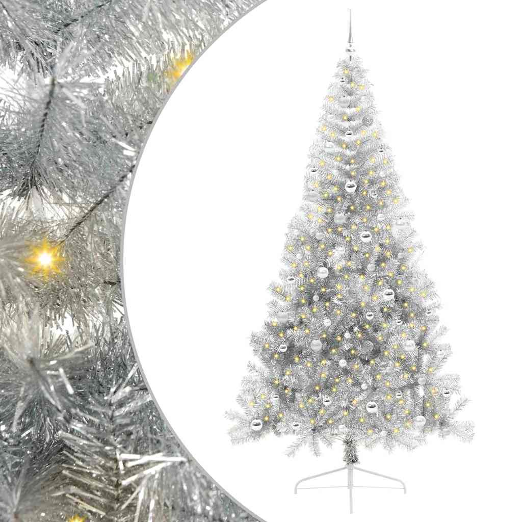 Kunstmatig Voorverlicht Kerstboom met 300 LED Zilver 240 cm PET is nu te koop bij PeponiXL, paradijselijk wonen!