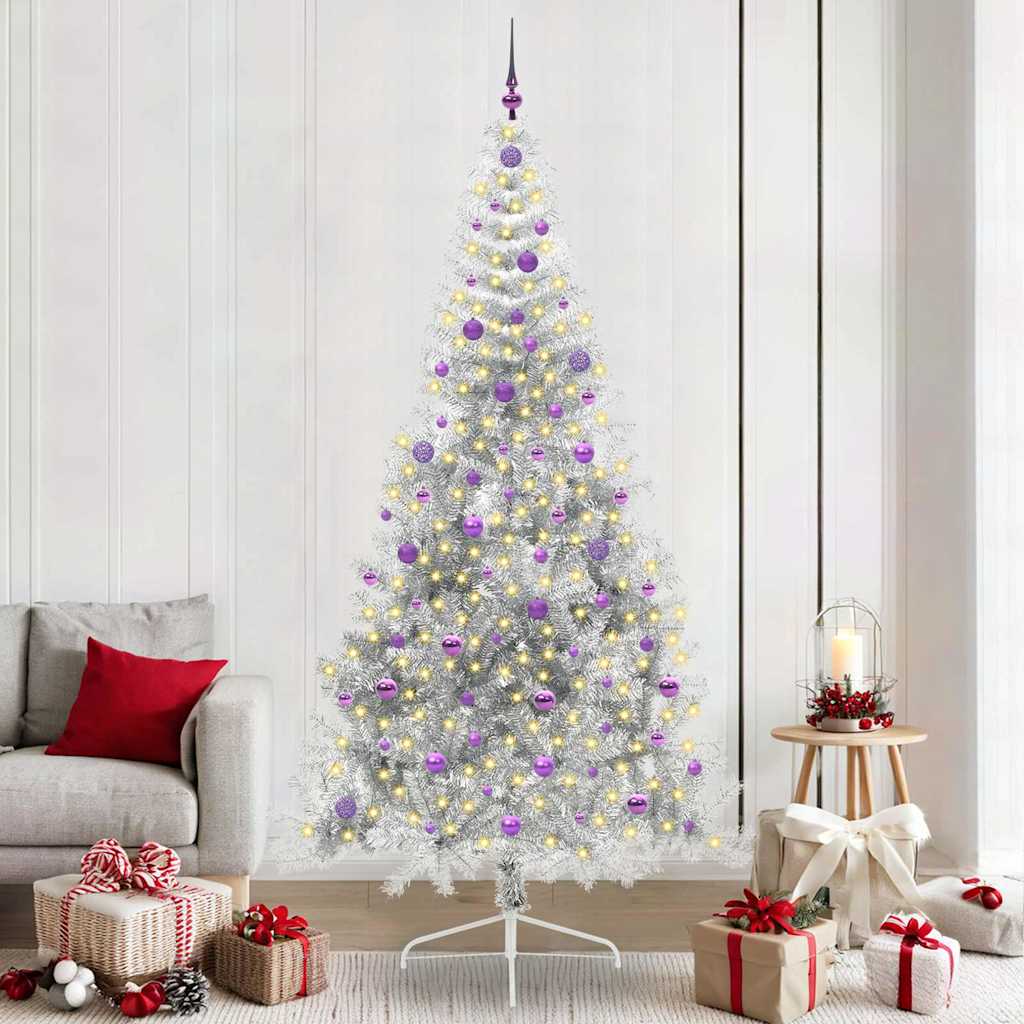 Kunstmatig Voorverlicht Kerstboom met 300 LED Zilver 240 cm PET is nu te koop bij PeponiXL, paradijselijk wonen!