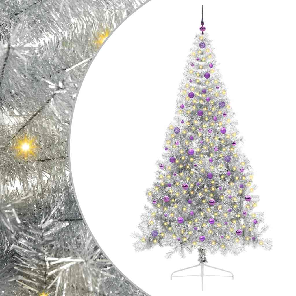 Kunstmatig Voorverlicht Kerstboom met 300 LED Zilver 240 cm PET is nu te koop bij PeponiXL, paradijselijk wonen!