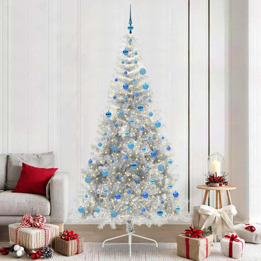 Kunstmatig Voorverlicht Kerstboom met 300 LED Zilver 240 cm PET is nu te koop bij PeponiXL, paradijselijk wonen!