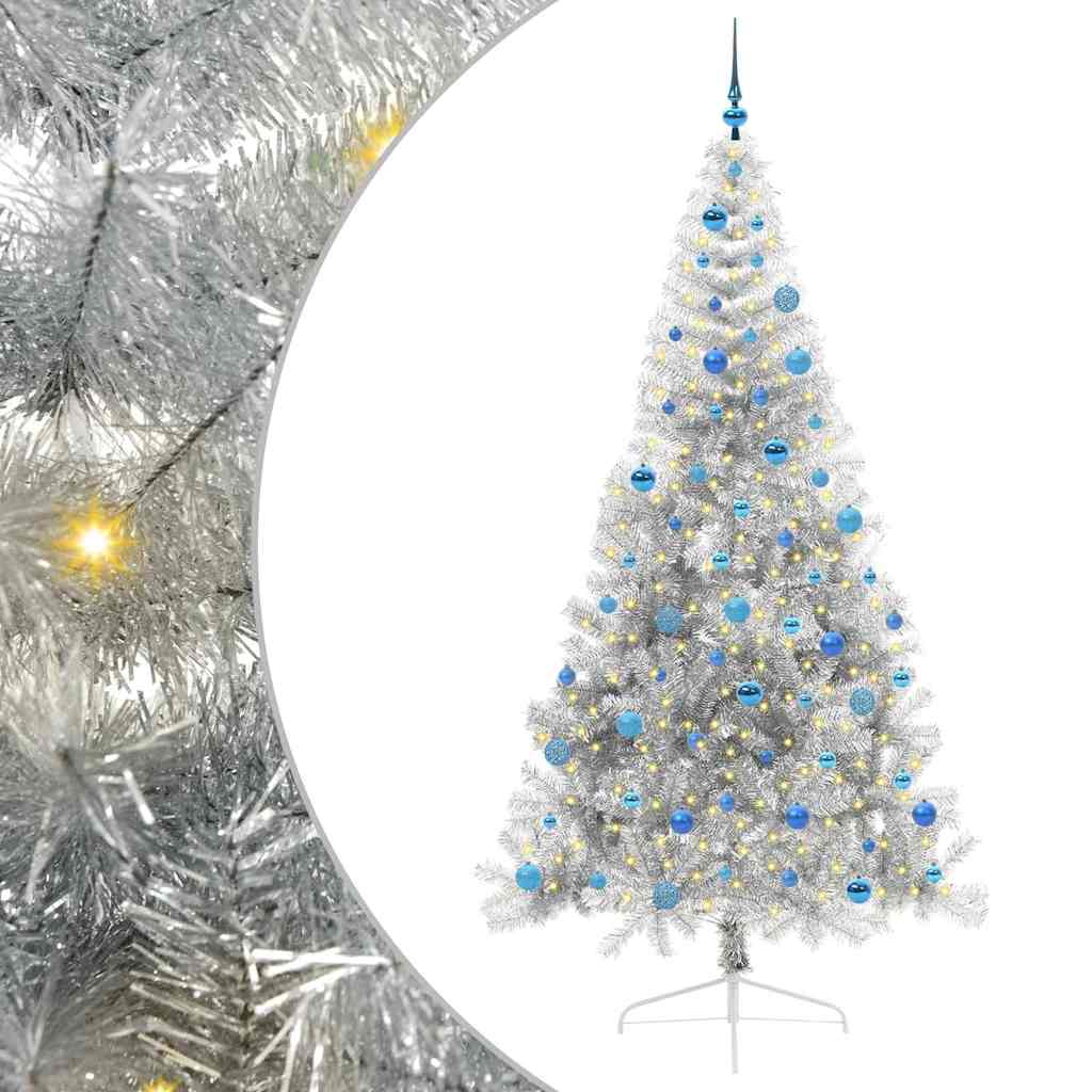 Kunstmatig Voorverlicht Kerstboom met 300 LED Zilver 240 cm PET is nu te koop bij PeponiXL, paradijselijk wonen!