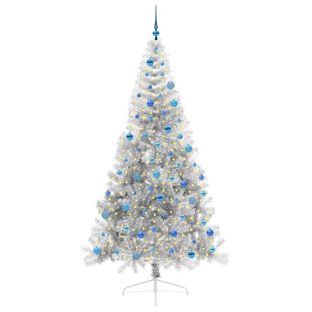 Kunstmatig Voorverlicht Kerstboom met 300 LED Zilver 240 cm PET is nu te koop bij PeponiXL, paradijselijk wonen!