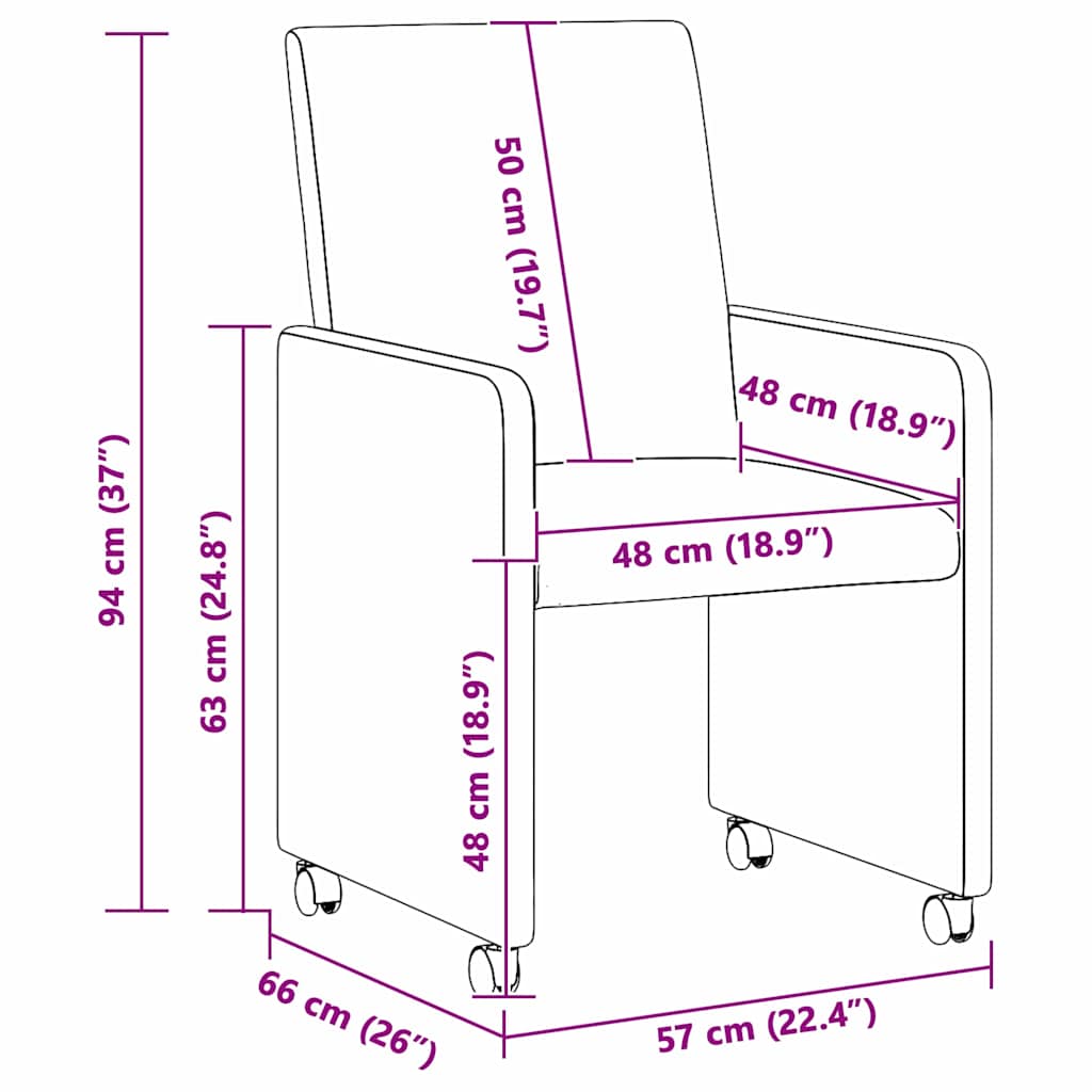 Eetkamerstoelen met Wieltjes 2 pcs Wijnrood 57 x 66 x 94 cm is nu te koop bij PeponiXL, paradijselijk wonen!