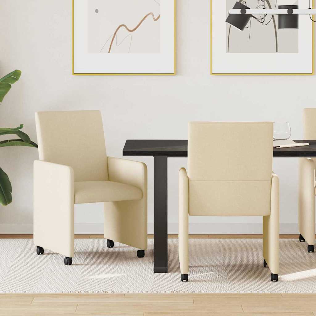 Eetkamerstoelen met Wieltjes 2 pcs Crème 57 x 66 x 94 cm Stof is nu te koop bij PeponiXL, paradijselijk wonen!