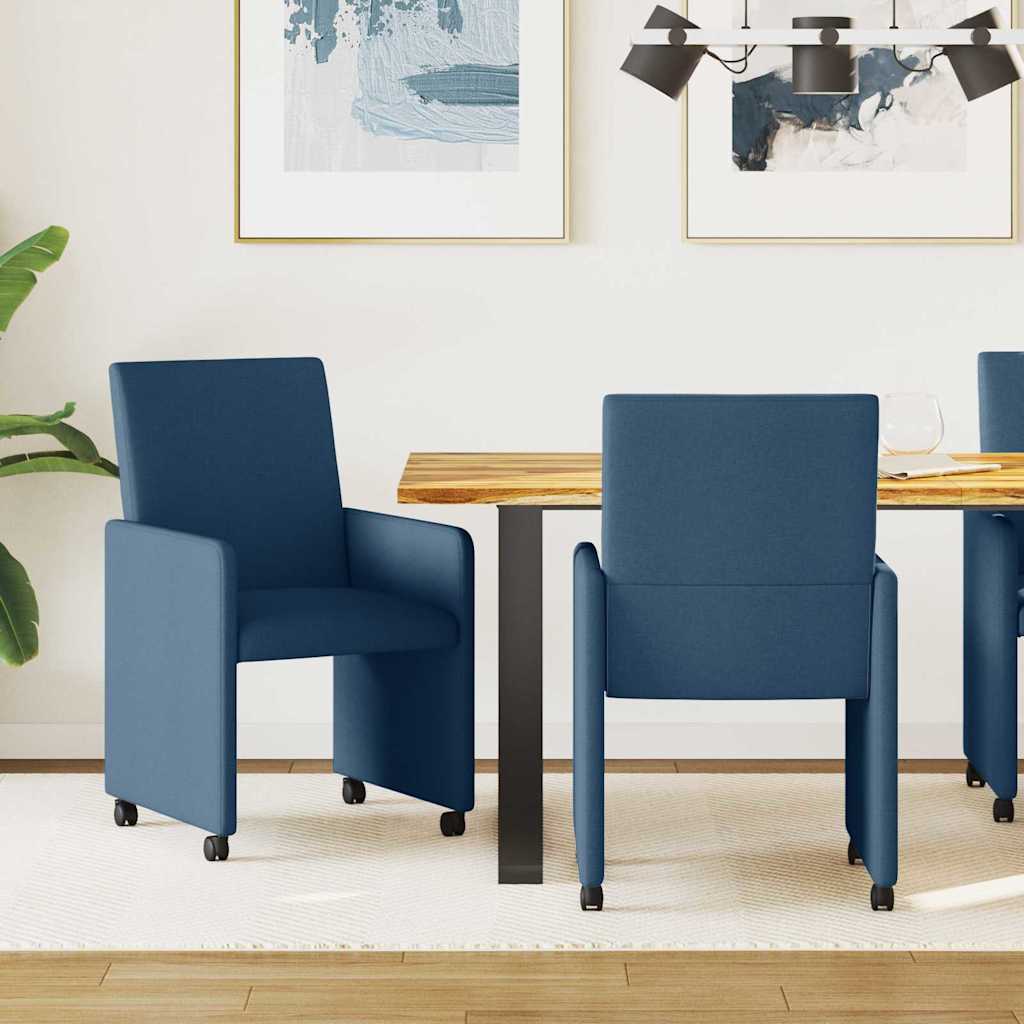 Eetkamerstoelen met Wieltjes 2 pcs Blauw 57 x 66 x 94 cm Stof is nu te koop bij PeponiXL, paradijselijk wonen!