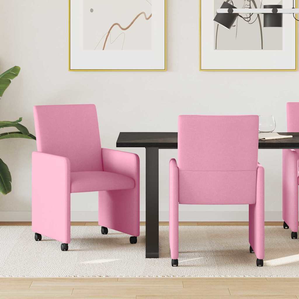 Eetkamerstoelen met Wieltjes 2 pcs Roze 57 x 66 x 94 cm Stof is nu te koop bij PeponiXL, paradijselijk wonen!