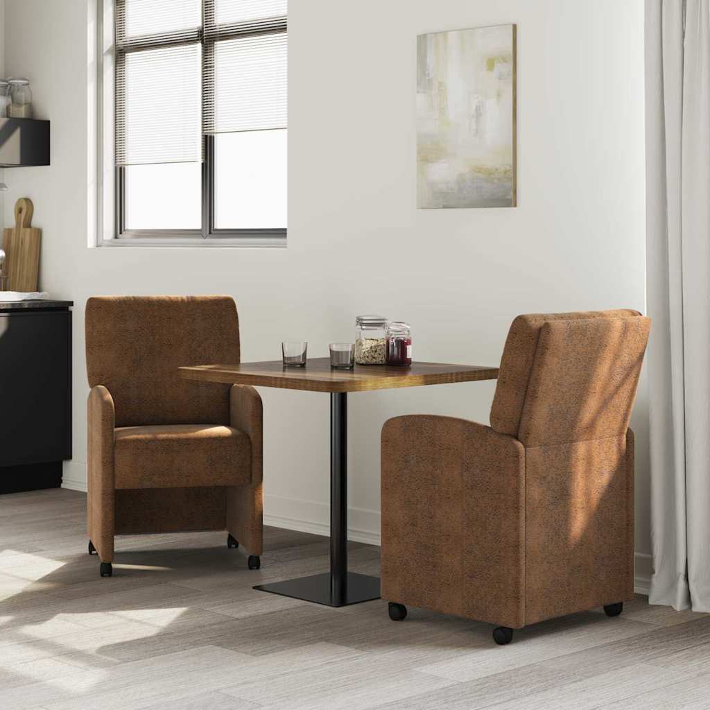 Eetkamerstoelen met Wieltjes 2 pcs Bruin 57 x 67 x 95 cm is nu te koop bij PeponiXL, paradijselijk wonen!