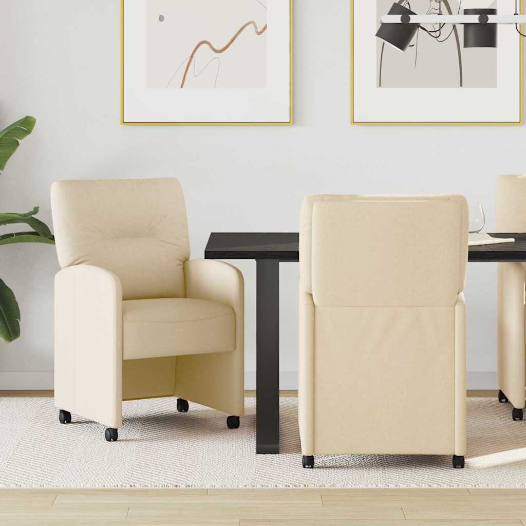 Eetkamerstoelen met Wieltjes 2 pcs Crème 57 x 67 x 95 cm Stof is nu te koop bij PeponiXL, paradijselijk wonen!