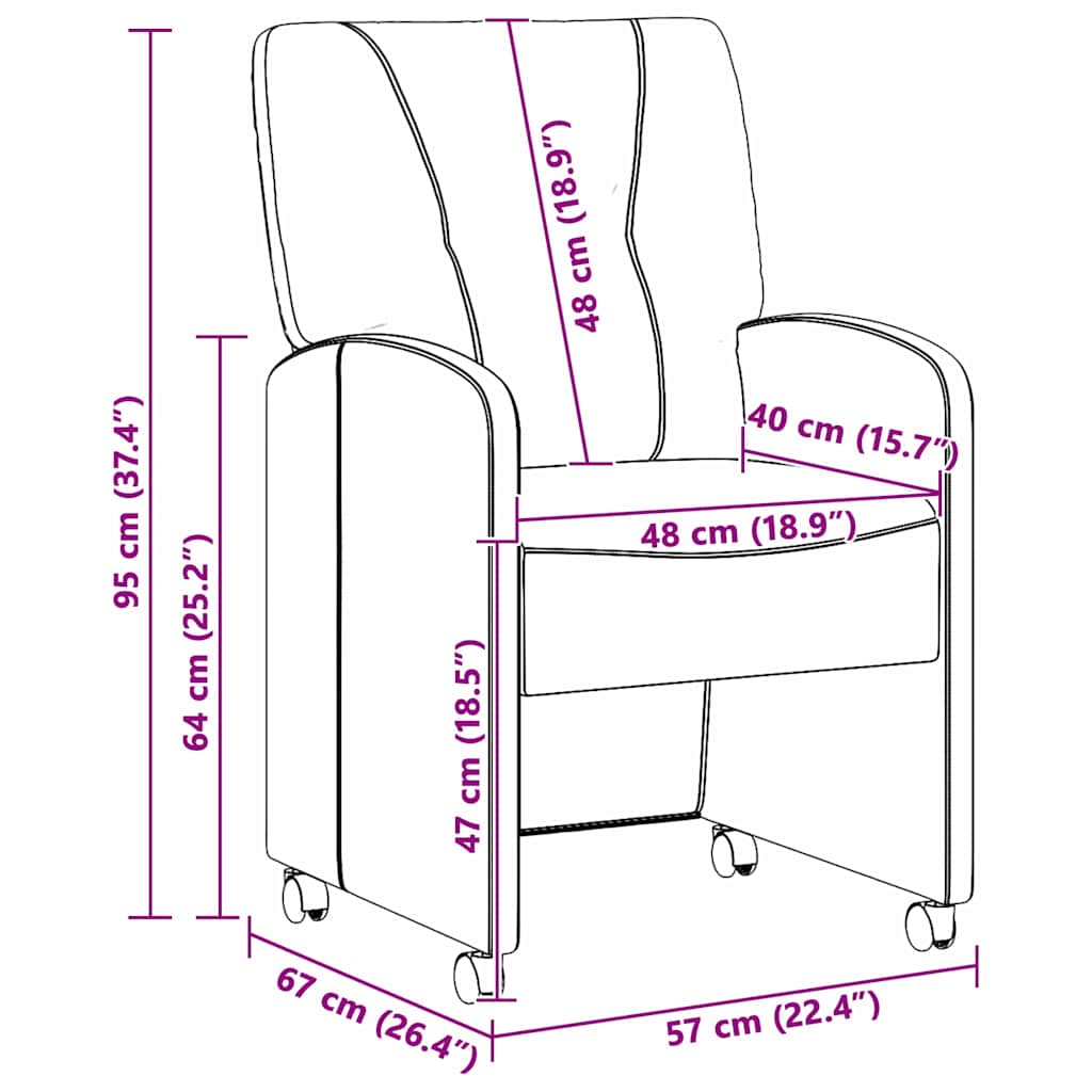 Eetkamerstoelen met Wieltjes 2 pcs Crème 57 x 67 x 95 cm Stof is nu te koop bij PeponiXL, paradijselijk wonen!