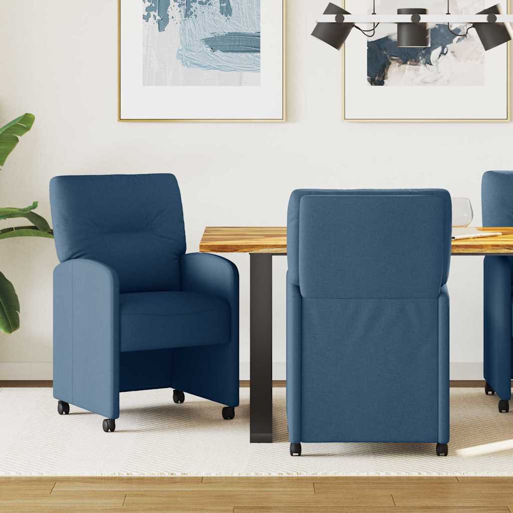 Eetkamerstoelen met Wieltjes 2 pcs Blauw 57 x 67 x 95 cm Stof is nu te koop bij PeponiXL, paradijselijk wonen!