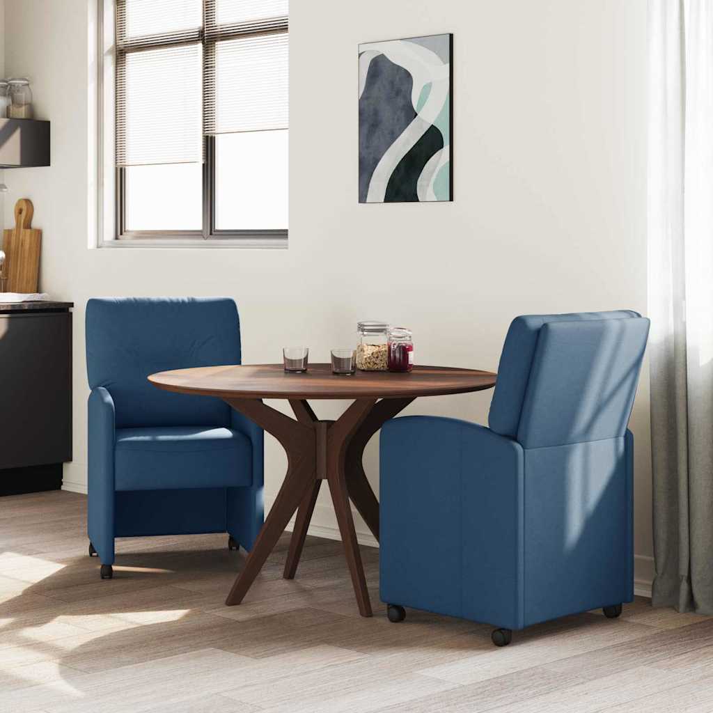 Eetkamerstoelen met Wieltjes 2 pcs Blauw 57 x 67 x 95 cm Stof is nu te koop bij PeponiXL, paradijselijk wonen!