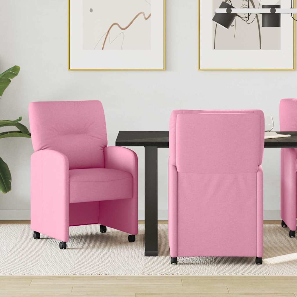 Eetkamerstoelen met Wieltjes 2 pcs Roze 57 x 67 x 95 cm Stof is nu te koop bij PeponiXL, paradijselijk wonen!