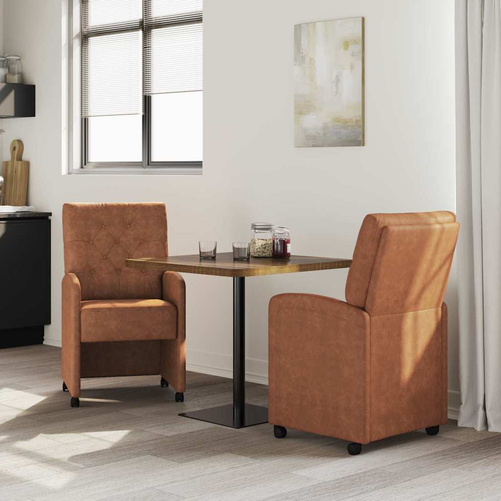 Eetkamerstoelen met Wieltjes 2 pcs Bruin 58 x 67 x 97 cm is nu te koop bij PeponiXL, paradijselijk wonen!