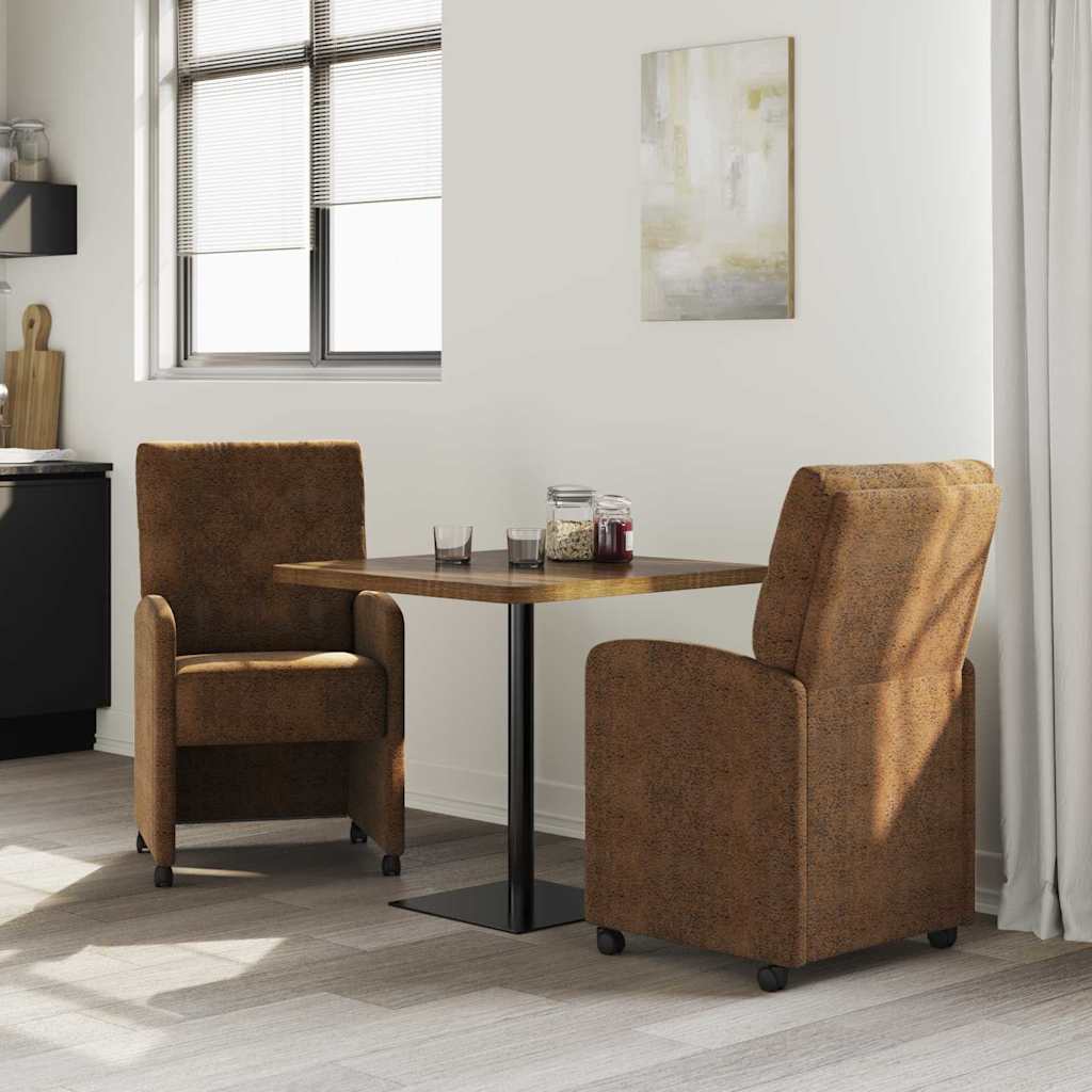 Eetkamerstoelen met Wieltjes 2 pcs Bruin 58 x 67 x 97 cm is nu te koop bij PeponiXL, paradijselijk wonen!